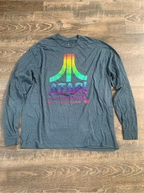Atari Retro Rainbow Logo Long Sleeve Tee - Grey